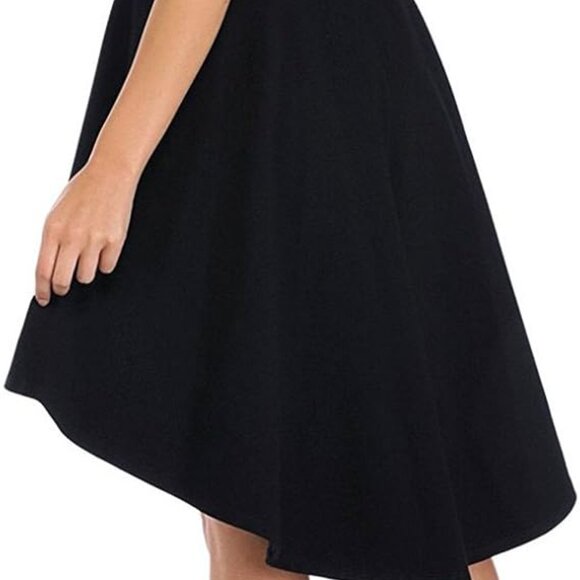 Black Off The Shoulder Short Sleeve High Low Cocktail Dress for All Occasions - Picture 3 of 6